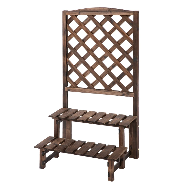 Outsunny 2 Tier Wooden Plant Stand with Trellis, Flowerpots and Vine Plants Indoor & Outdoor Display Rack Great Decoration Garden Patio Balcony Yard Corner 60 x 41.5 x 117 cm