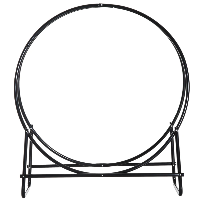 HOMCOM Metal Firewood Log Holder Round Firewood Rack Indoor Outdoor Fireplace Wood Storage Shelf, Black, 102L x 40W x 114H cm