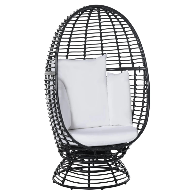 Outsunny 360° Swivel Egg Chair, Garden Rattan Swivel Chair with Thickened Cushion and Pillow, 150 KG Capacity for Indoor Outdoor, Balcony, Patio, Black