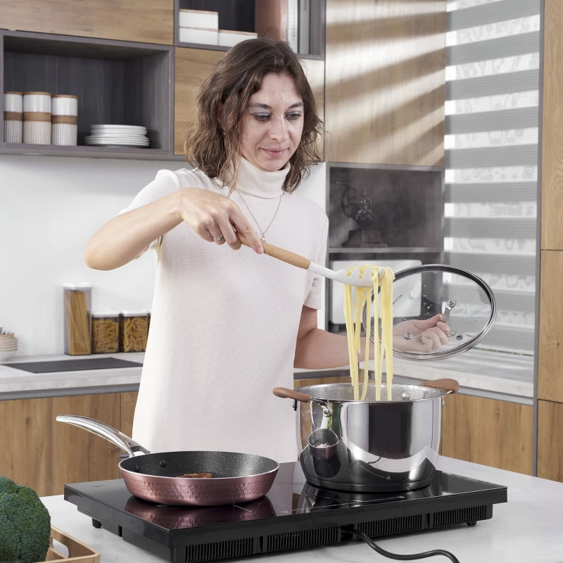 HOMCOM Portable Induction Hob Double Induction Cooker 2800W Twin Hot Plate Electric Cooktop with 8 Power & Temperature Levels 4H Timer Child Lock Sensor Touch LED Display Crystal Glass