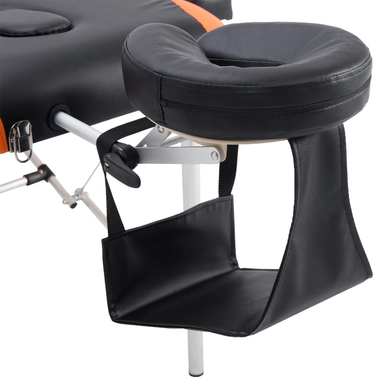 HOMCOM Folding PVC Leather Massage Table Aluminium Frame w/ Headrest Armrests Padding Handle Carry Bag Adjustable Height 3-Way Tri-Fold Salon Professional Bed Beauty Black Orange