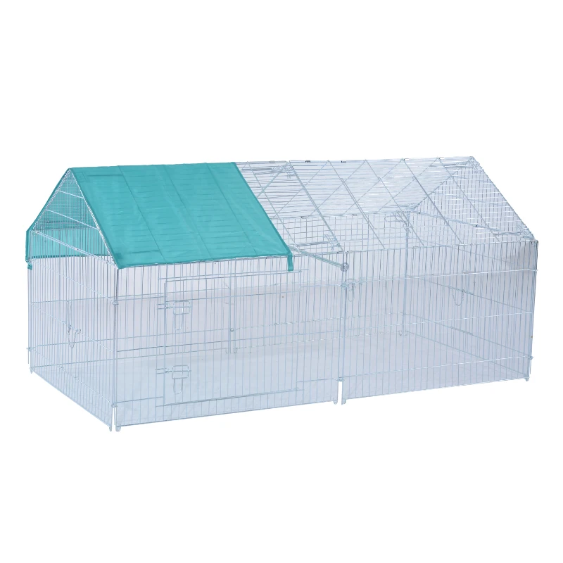 PawHut Small Animal Metal Pet Enclosure Outdoor Run Play Rabbit Guinea Pig Duck Chicken Folding Cage Playpen Hutch w/ Cover (220L x 103W x 85H (cm))