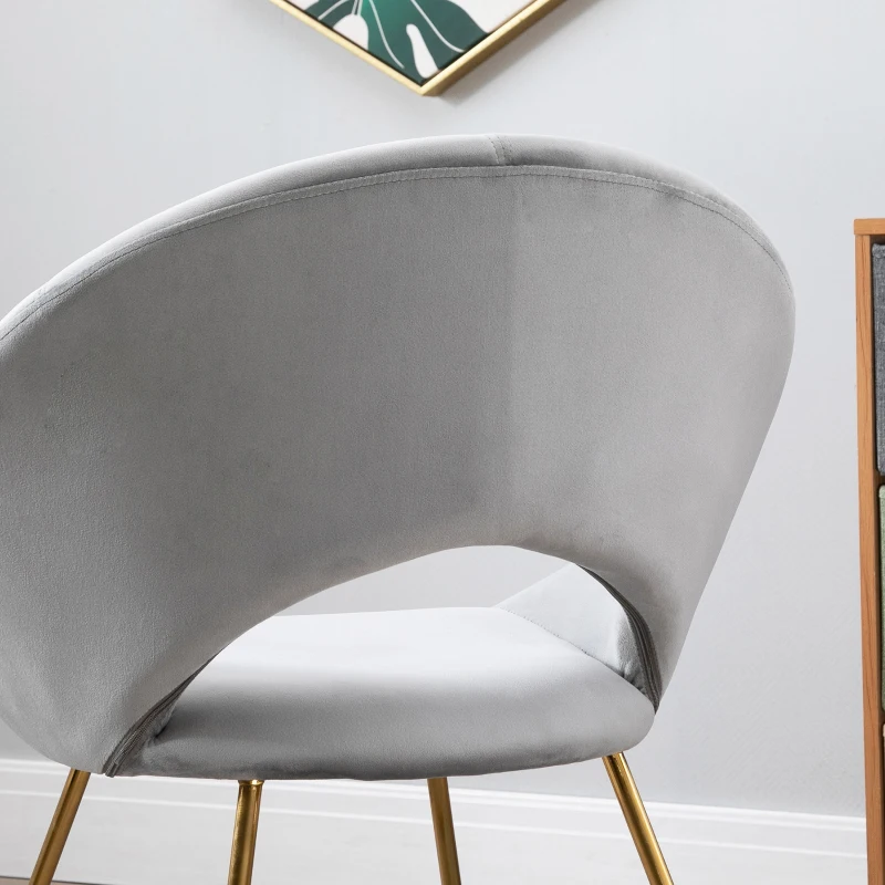 HOMCOM Modern Accent Chairs Velvet Upholstered Armchair with Gold Legs for Living room Bedroom Dinning Room Grey