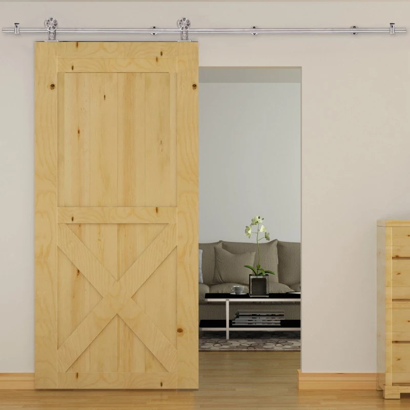 HOMCOM 6.6ft/200CM Stainless Steel Sliding Barn Door Hardware Kit Provides Smooth and Quiet Operation, 100CM Wide Door