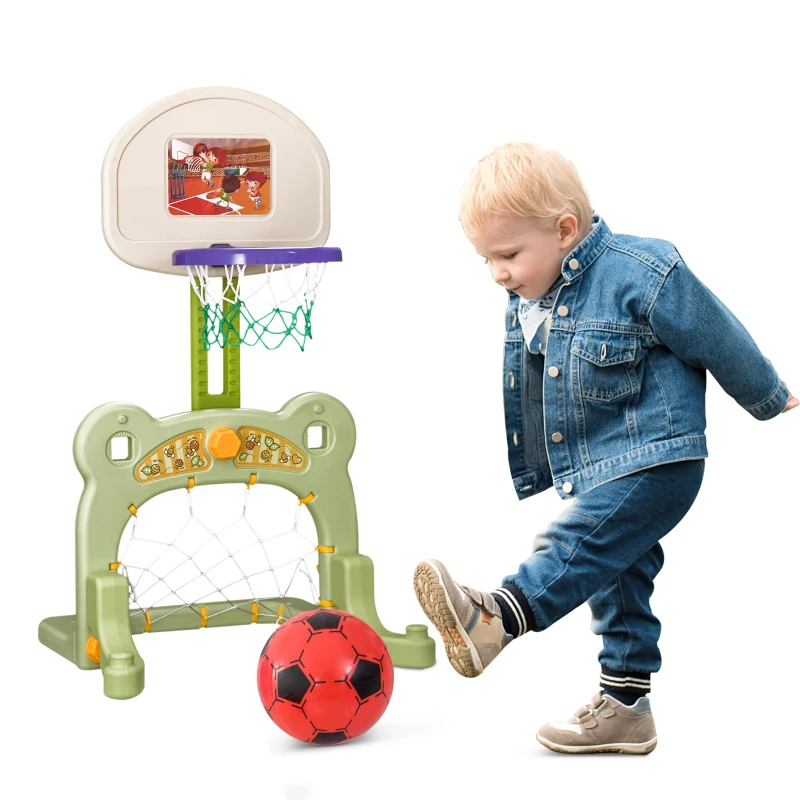 HOMCOM 2 in 1 Sport Center Kids Children Basketball Hoop Stand Football Soccer Goal Net Toddler Outdoor Indoor Fun Activity Toy Game Child Boys Gift