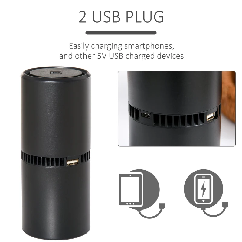 HOMCOM Portable Car Air Purifier, Low Noise Air Cleaner with 2 USB Port for Dust, Pollen, Smoke, Odor, Black