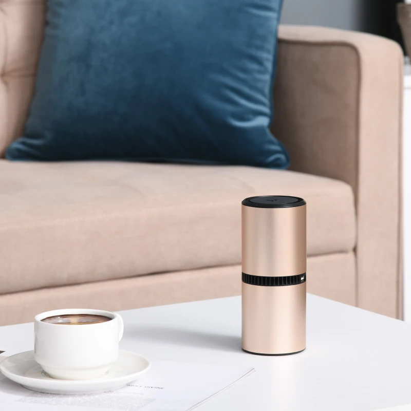 HOMCOM Portable Car Air Purifier, Low Noise Air Cleaner with 2 USB Port for Dust, Pollen, Smoke, Odor, Gold