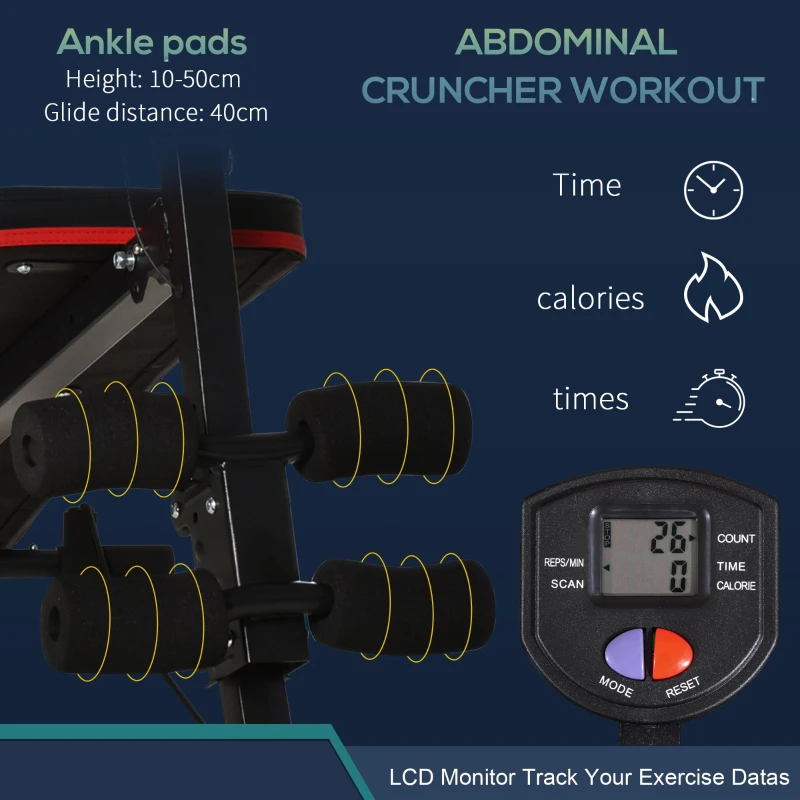 HOMCOM Adjustable Sit-Up Bench, Core Workout Abdominal Strength Building, Foldable Design w/ Bands for Home Gym Exercise Black