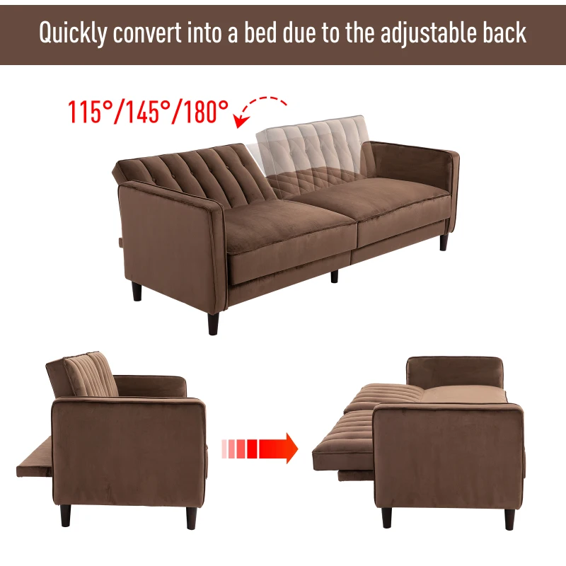 HOMCOM Sofa Bed Adjustable Back Thick Cushions, 205W x 98D x 98Hcm-Brown