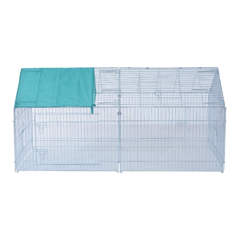 PawHut Small Animal Metal Pet Enclosure Outdoor Run Play Rabbit Guinea Pig Duck Chicken Folding Cage Playpen Hutch w/ Cover (220L x 103W x 85H (cm))