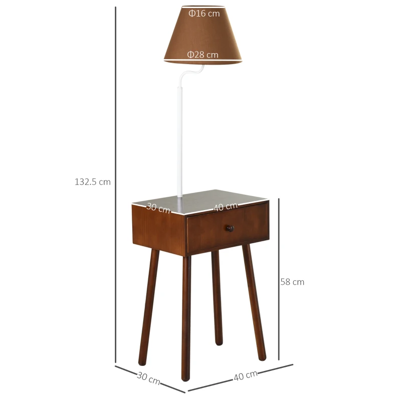 HOMCOM Rubber Wood USB Port Drawer w/ Lamp Brown