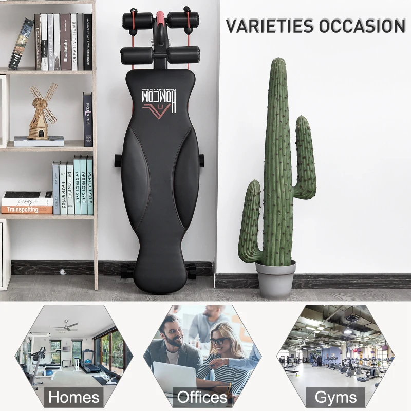 HOMCOM Steel Adjustable Sit-Up Bench w/ Resistance Ropes Black