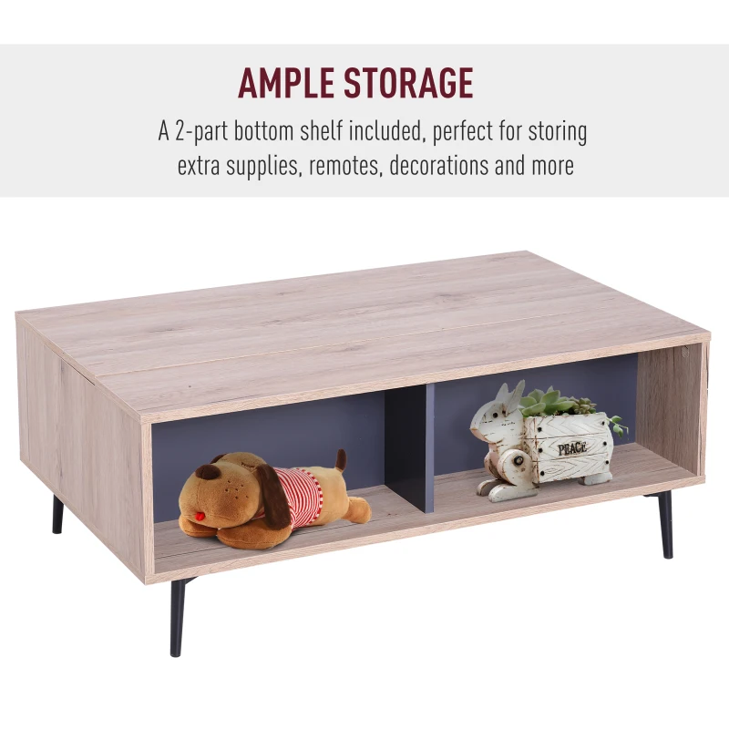 HOMCOM Lift Up Top Coffee Table, 100Wx58Dx39.3-52.7H cm-Natural Wood Grain Colour
