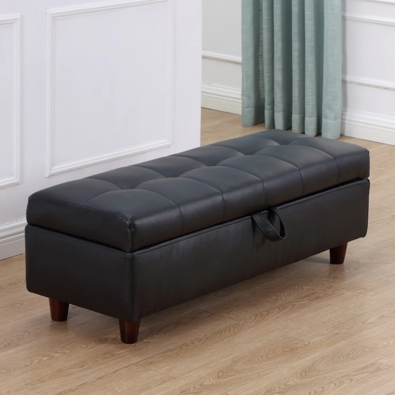 HOMCOM Storage Ottoman Stool Bench in PU Leather for Bed End or Hallway (Black)