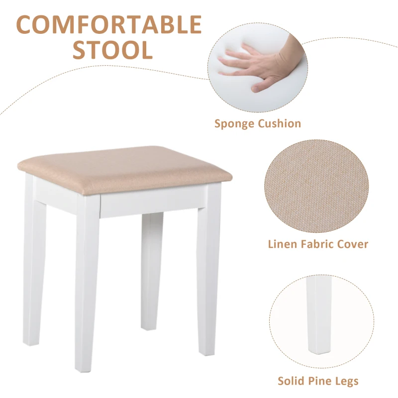 HOMCOM 4-Drawer Dressing Table & Stool Set w/ Moving Mirror Cushioned Seat Wood Legs Oval Makeup Vanity Dresser Desk White