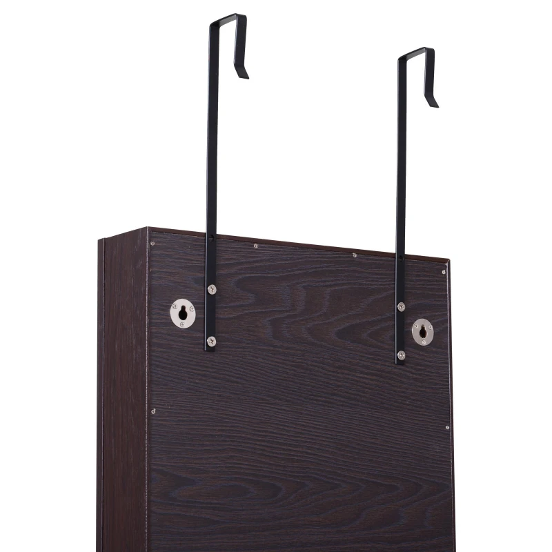 HOMCOM Jewelry Cabinet with Mirror and LED Lights, Lockable Makeup Cosmetics Jewellery Organiser, Mirror with Storage for Bedroom Dressing Room, Walnut