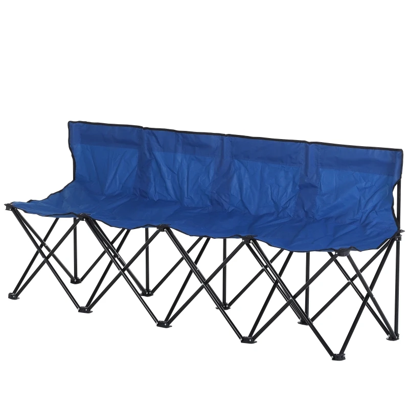 Outsunny 4 Seat Sport Bench Camp Seat Folding Portable Camping Chair with Carrying Case - Blue