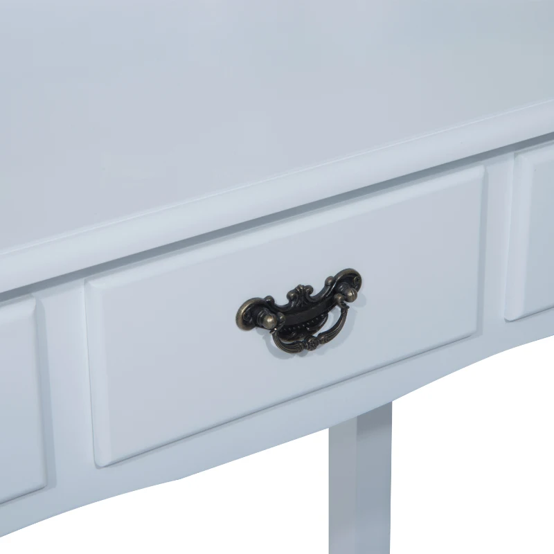 HOMCOM Wooden Dressing Table Vanity Set Makeup Shabby Chic Vintage Style Jewelry Cosmetic Storage Drawer Padded Seat w/Mirror & Stool (White)