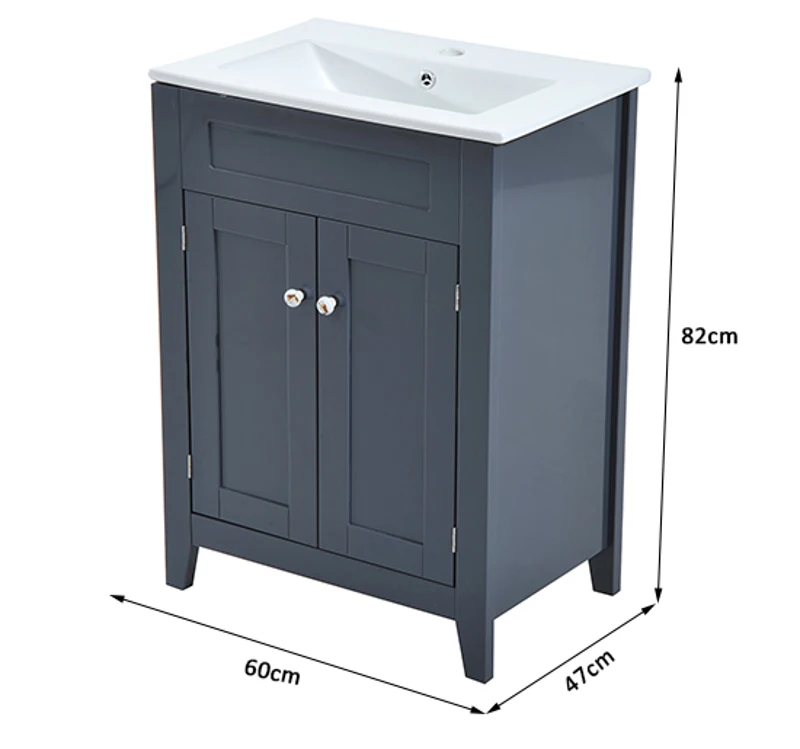 HOMCOM Under Sink Bathroom Storage Cabinet Vanity Unit Wooden Cupboard Basin (Grey)