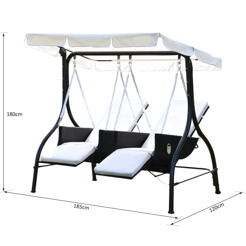Outsunny 2 Seater Rattan Outdoor Garden Patio Swinging Hammock Furniture Chair Bench Bed Lounger - Black