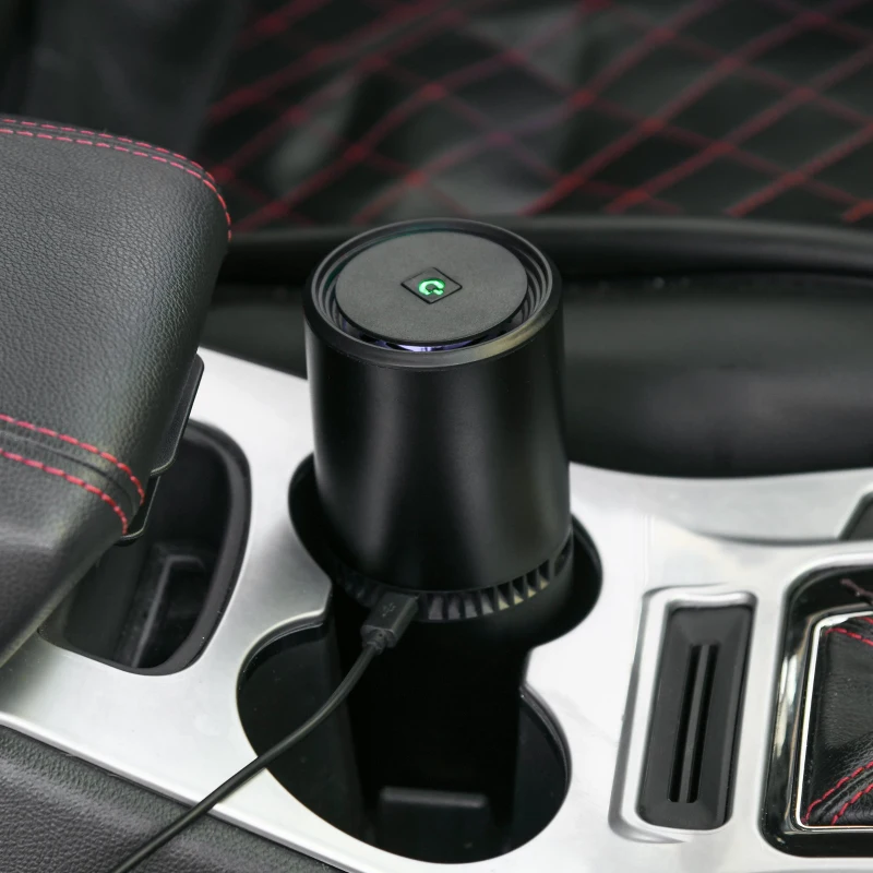 HOMCOM Portable Car Air Purifier, Low Noise Air Cleaner with 2 USB Port for Dust, Pollen, Smoke, Odor, Black