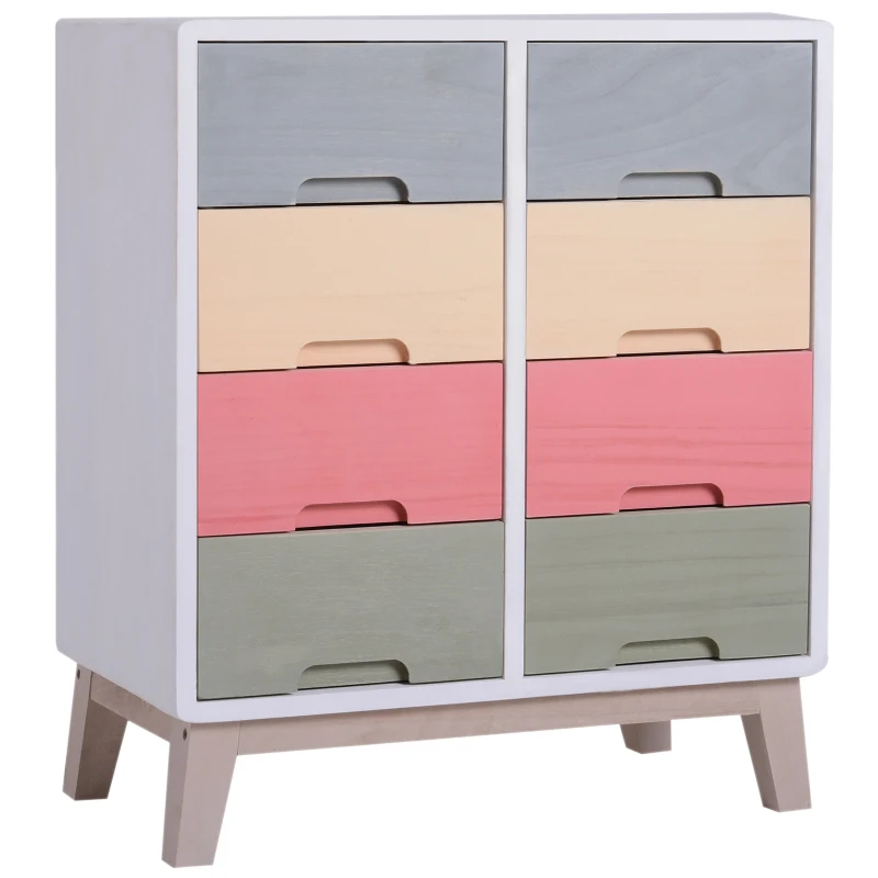 HOMCOM Chest of Drawers, 55Dx30Wx65.5 H cm, Paulownia Wood-Multicolour