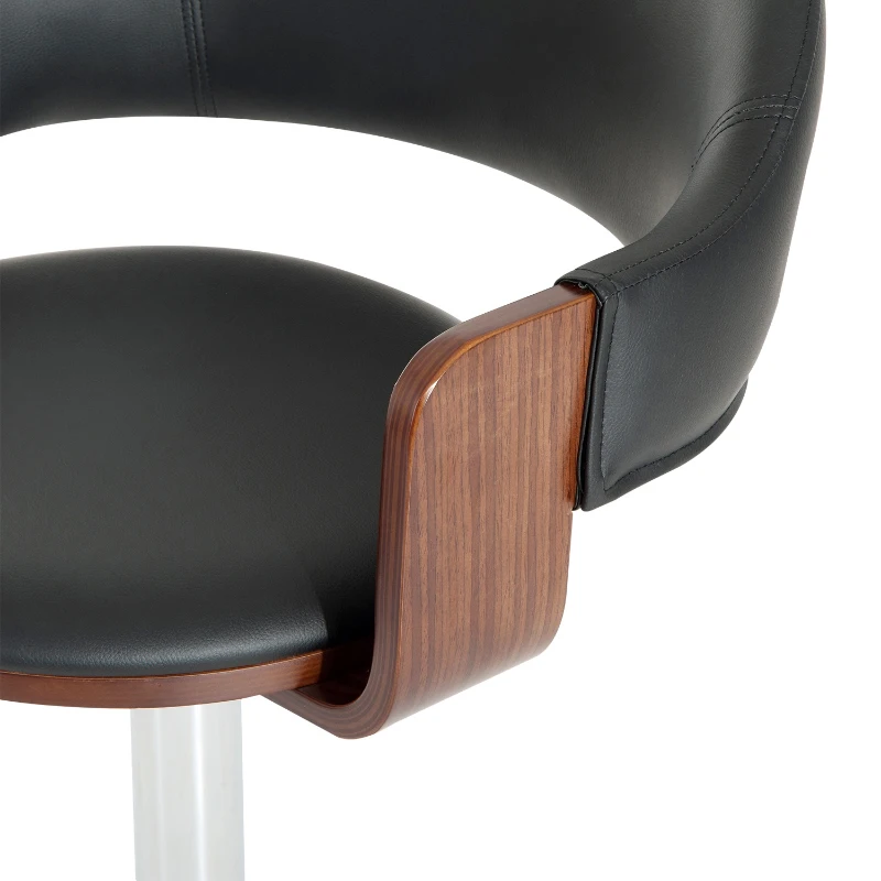 HOMCOM Wooden Frame Swivel Breakfast Bar Stool w/ Armrest Kitchen Pub Dining Chair PU Leather Covered Metal Chrome Base Gas Lift Adjustable Height (Black)