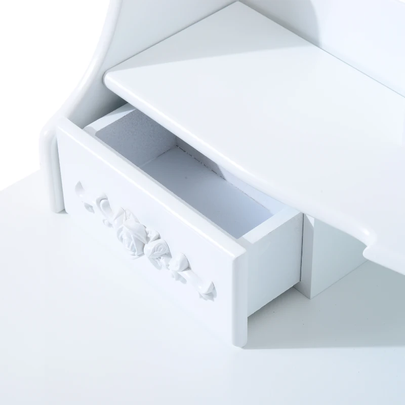 HOMCOM Shabby Chic Dressing Table Jewelry Cosmetic Vanity Set Makeup Dresser 7 Drawers 2 Dividers White w/ 3 Mirrors & Stool