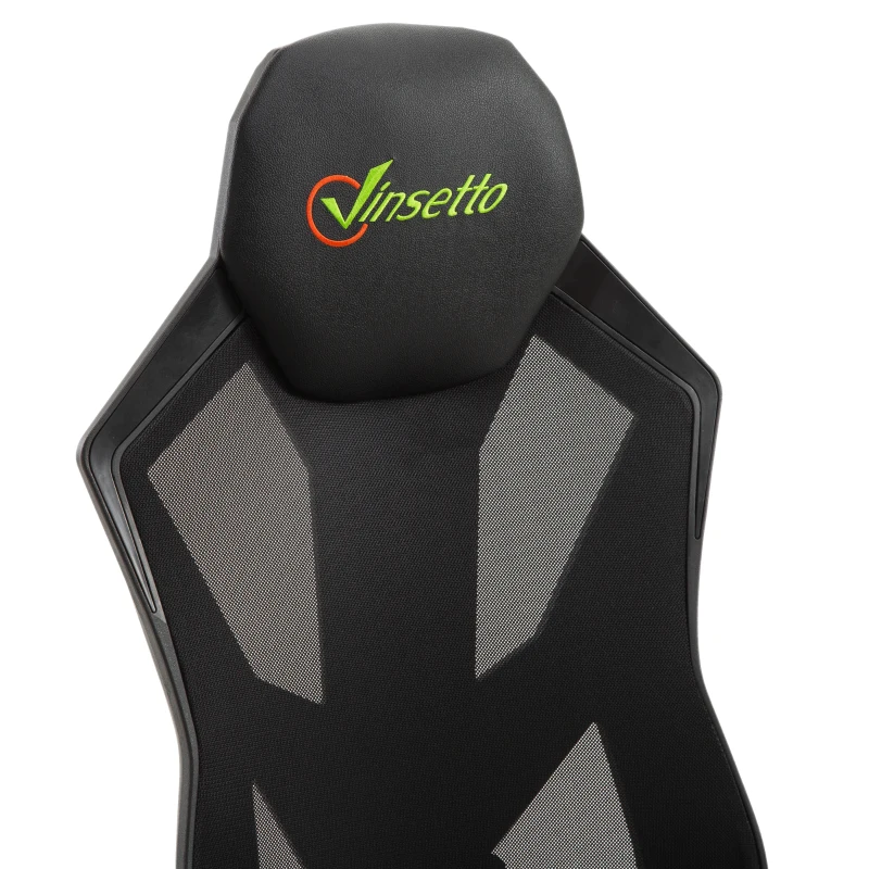 Vinsetto High Back Gaming Chair, PU Leather, Mesh-Black