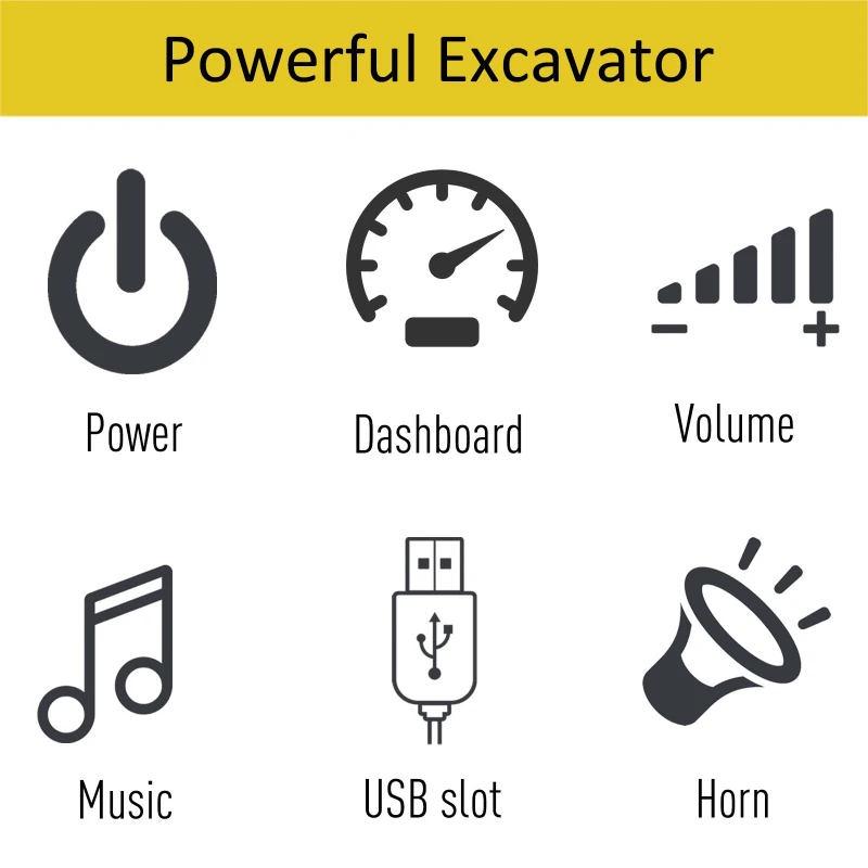 HOMCOM Kids Ride-On Digger Bulldozer Themed Car w/ Lights Horn Music Player and Moving Excavator Yellow