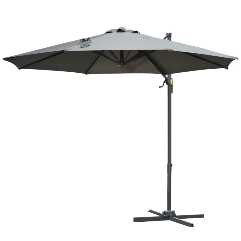 Outsunny 3(m) Offset Parasol Cantilever Hanging Umbrella 360° Rotation w/ Base Dark Grey
