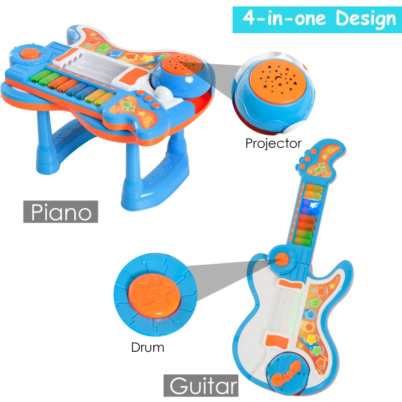 HOMCOM Kids 4 in 1 Electronic Guitar Piano Toy-Multicolour