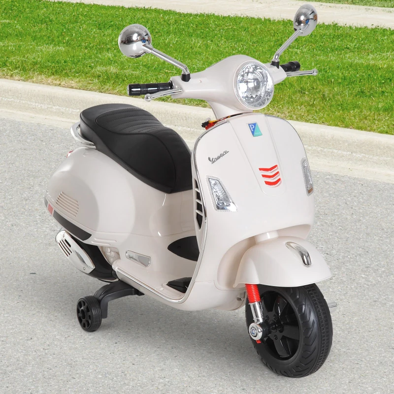 HOMCOM Kids Ride On Vespa Motorcycle W/LED Lights - White