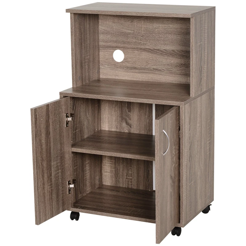 HOMCOM Kitchen Trolley 2-Door Cabinet W/Wheels, 60.4Wx40.3Dx97Hcm-Grey