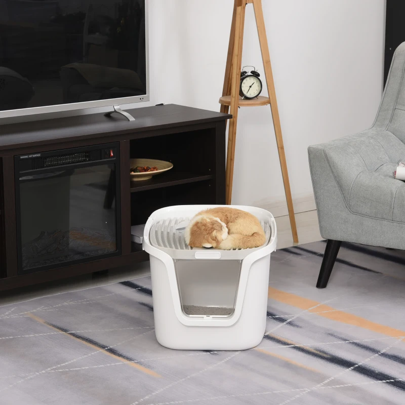 PawHut Cats Enclosed Plastic Litter Box w/ Scoop White