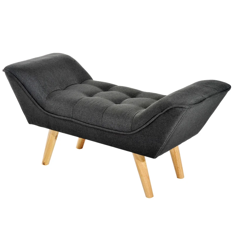 HOMCOM Upholstered Oak Wood Bedroom Chaise Lounge Bench Dark Grey