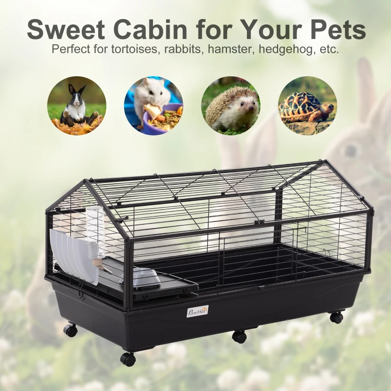 PawHut Small Animal Plastic Cage w/ Metal Wire Removable Run Fence Black