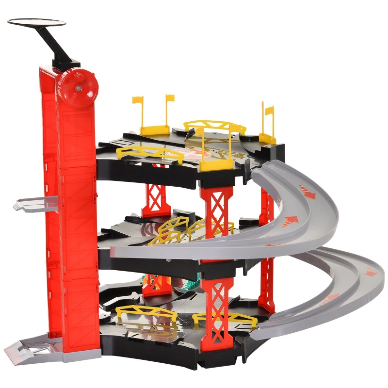 HOMCOM 55 Pcs Kids Parking Lot Play Set 3 Storey Garage Playset Cars Helicopter Elevator Slopes Traffic Accessories Fun Racetrack for 3 Year Old +