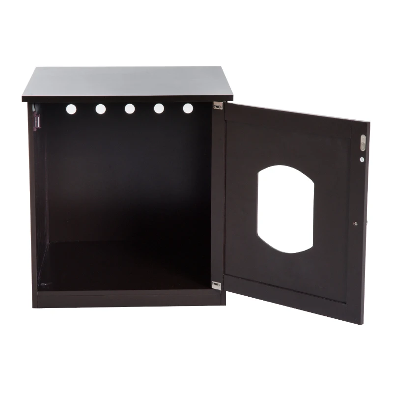 PawHut 2 in 1 Litter Box Enclosure Toilet Wooden Cat House Litter Tray Cover Pet Bed Home Furniture for Living Room Bedroom 51 x 48 x 51 cm (Dark Brown)