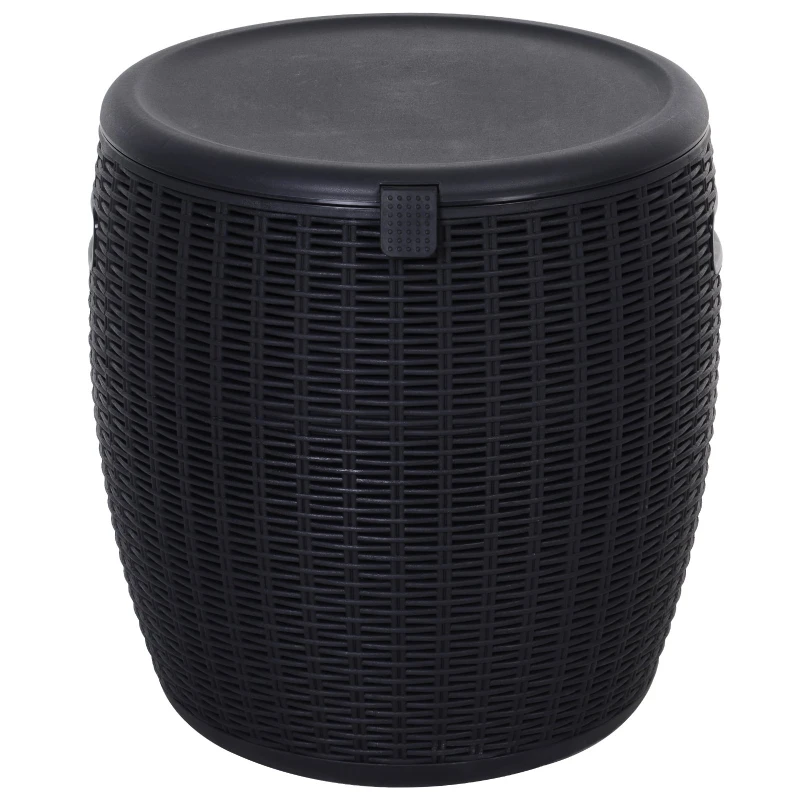 Outsunny 45L Outdoor Patio Rattan Effect Cooler Wicker Knit Round Stool Bar Table Garden Furniture Bucket - Black