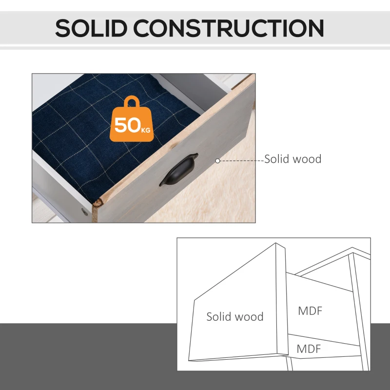 HOMCOM Chest of Drawers, Storage Cabinet, Sideboard Home Organizer 6-Drawer Unit Tower with Round Handle for Bedroom, Living Room, White Grey