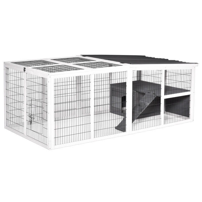 PawHut Rabbit Hutch Wooden Small Animal Cage Rabbit Run Cover Indoor Outdoor, Grey