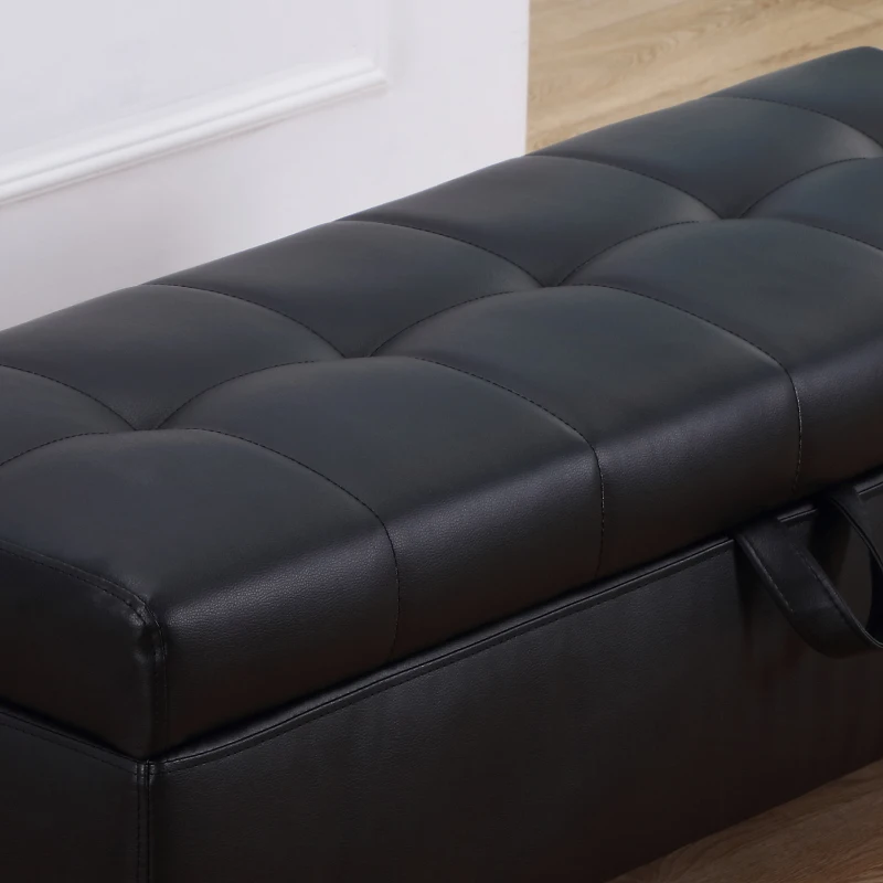 HOMCOM Storage Ottoman Stool Bench in PU Leather for Bed End or Hallway (Black)