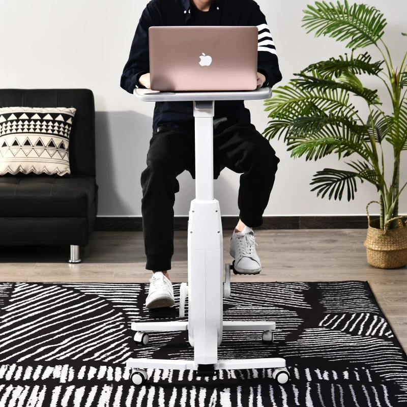 HOMCOM Steel Collapsing Portable Exercise Bike w/ Table Top Desk White