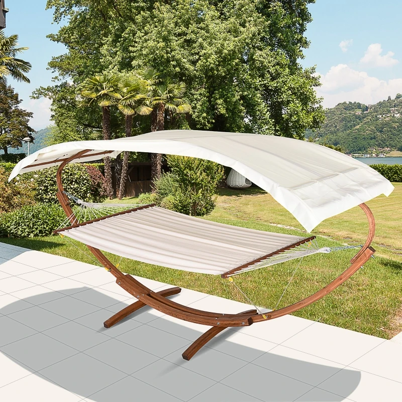Outsunny Double Sun Bed Lounger W/Arc Stand & Canopy-White