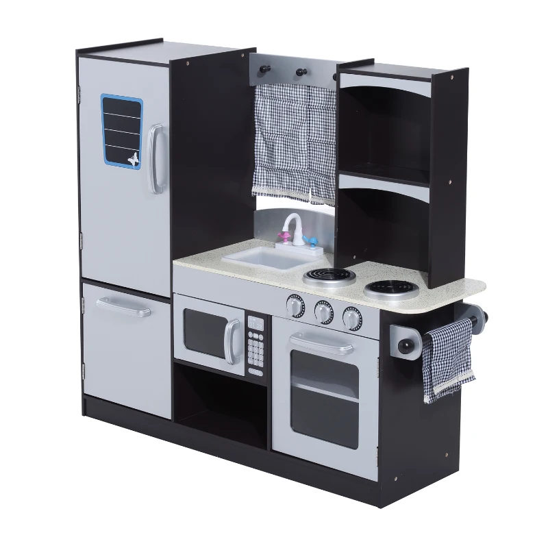 HOMCOM Kids MDF Pretend Play Minatare Kitchen Silver/Black