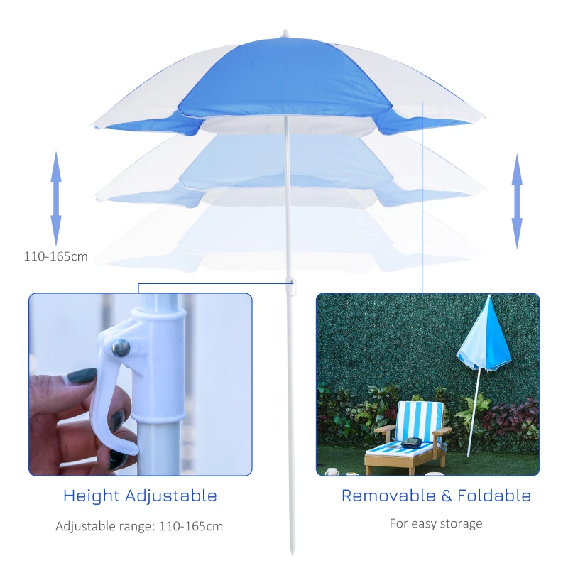 Outsunny Wooden Kids Sun Lounger with Foldable Adjustable Parasol Cushion Outdoor Patio Garden Furniture Blue 90 x 59 x 53cm