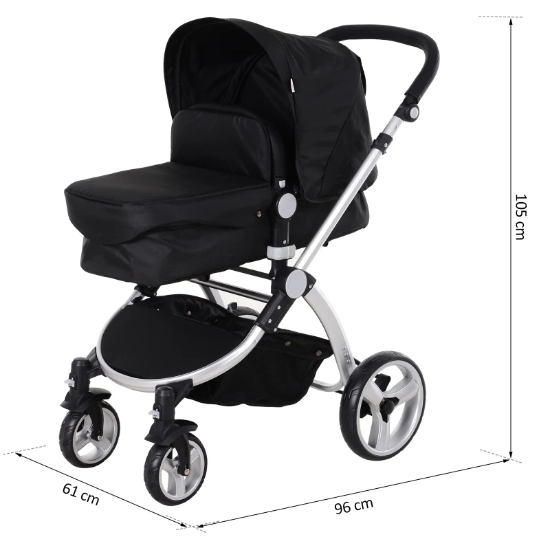 HOMCOM 3-in-1 Travel System Lightweight Versatile Stroller Easy Infant Car Seat Transfer Storage Basket Travel Stroller Deep Grey