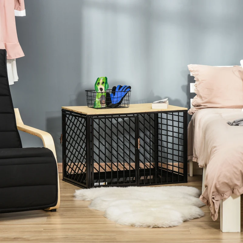 PawHut Heavy Duty Steel Small- Medium Dog Crate Dog Kennel w/ Tray Black 76L x 48W x 53H cm