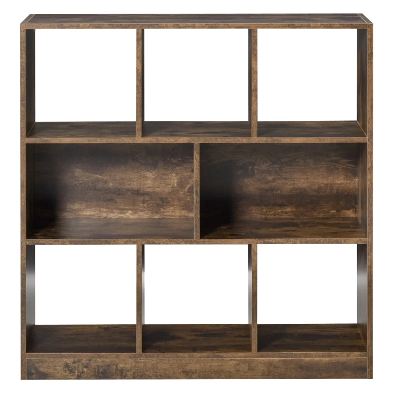 HOMCOM Storage Shelf 3-Tier Bookcase Display Rack Home Organizer for Home Office, Living Room, Playroom, Rustic Brown